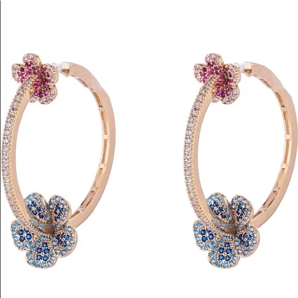 eye candy Jewelry - EYE CANDY LA 18K Gold Plated Ancela CZ Floral Hoop Earrings NWT
